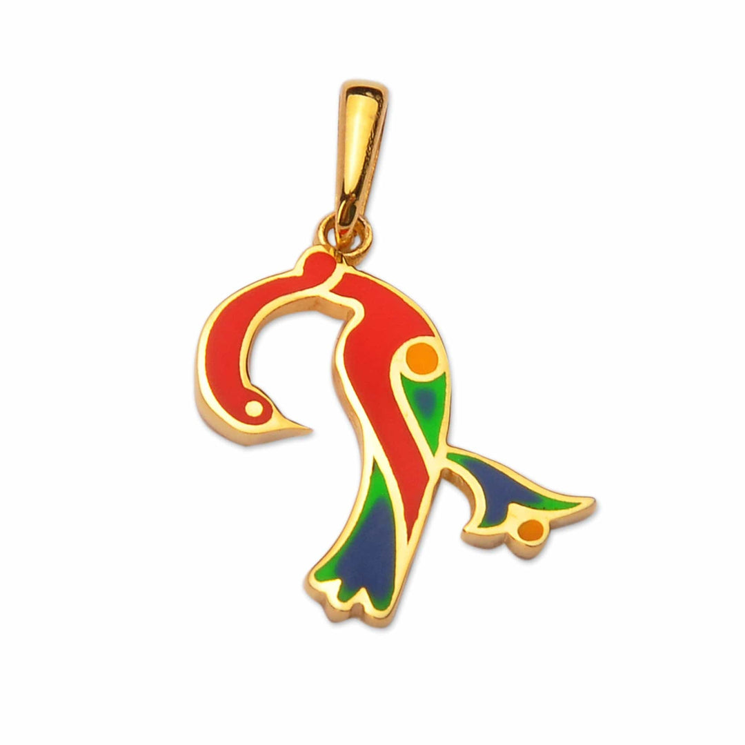 Traditional Bird-Themed Gold-Plated Pendant with D Letter - D Birds of Armenia