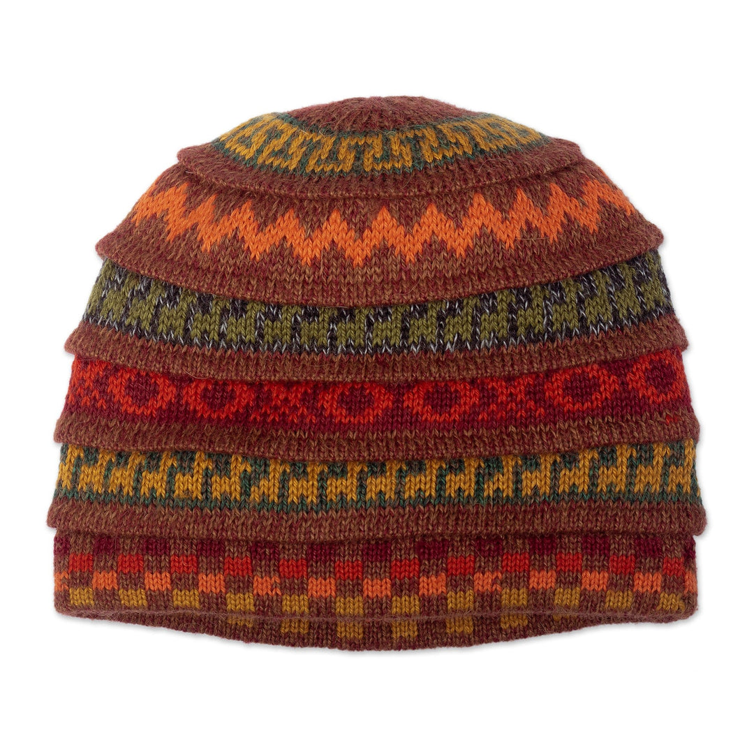 Warm-Toned Reversible Alpaca Blend Hat Handwoven in Peru - Spontaneous Orange