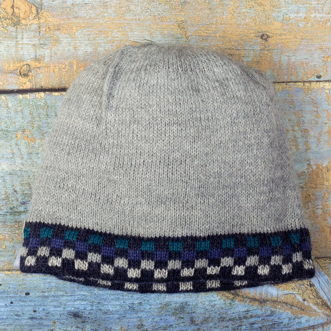 Cool-Toned Reversible Alpaca Blend Hat Handwoven in Peru - Spontaneous Indigo