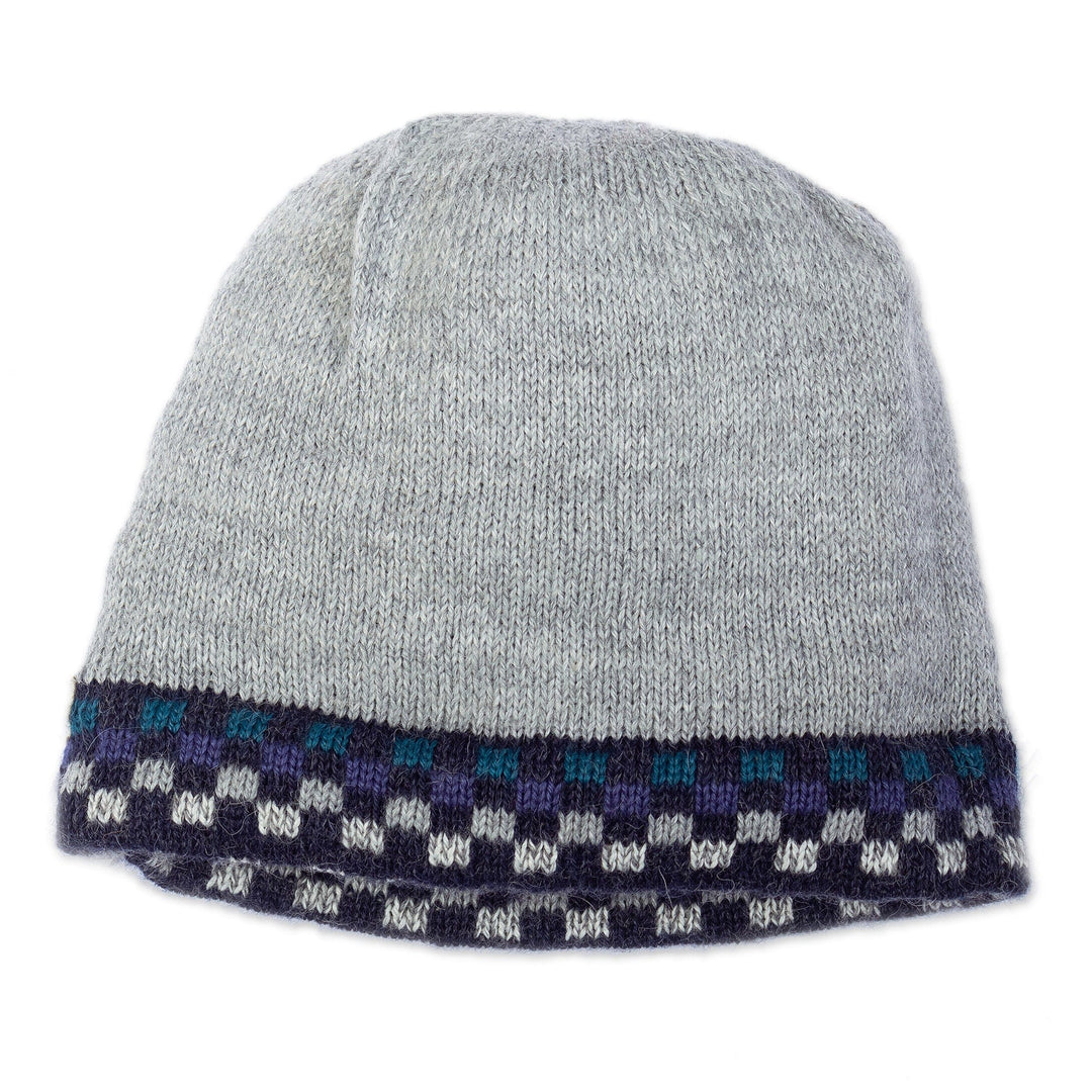 Cool-Toned Reversible Alpaca Blend Hat Handwoven in Peru - Spontaneous Indigo
