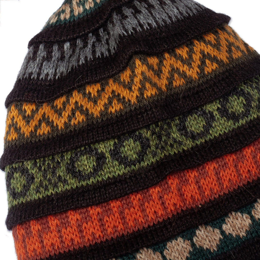 Handwoven Reversible Black and Grey Alpaca Blend Chullo Hat - Nocturnal Adventure