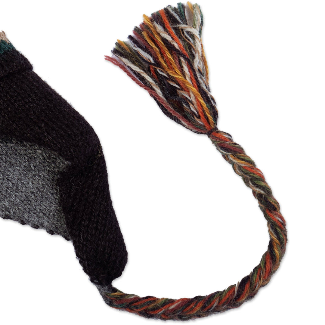 Handwoven Reversible Black and Grey Alpaca Blend Chullo Hat - Nocturnal Adventure