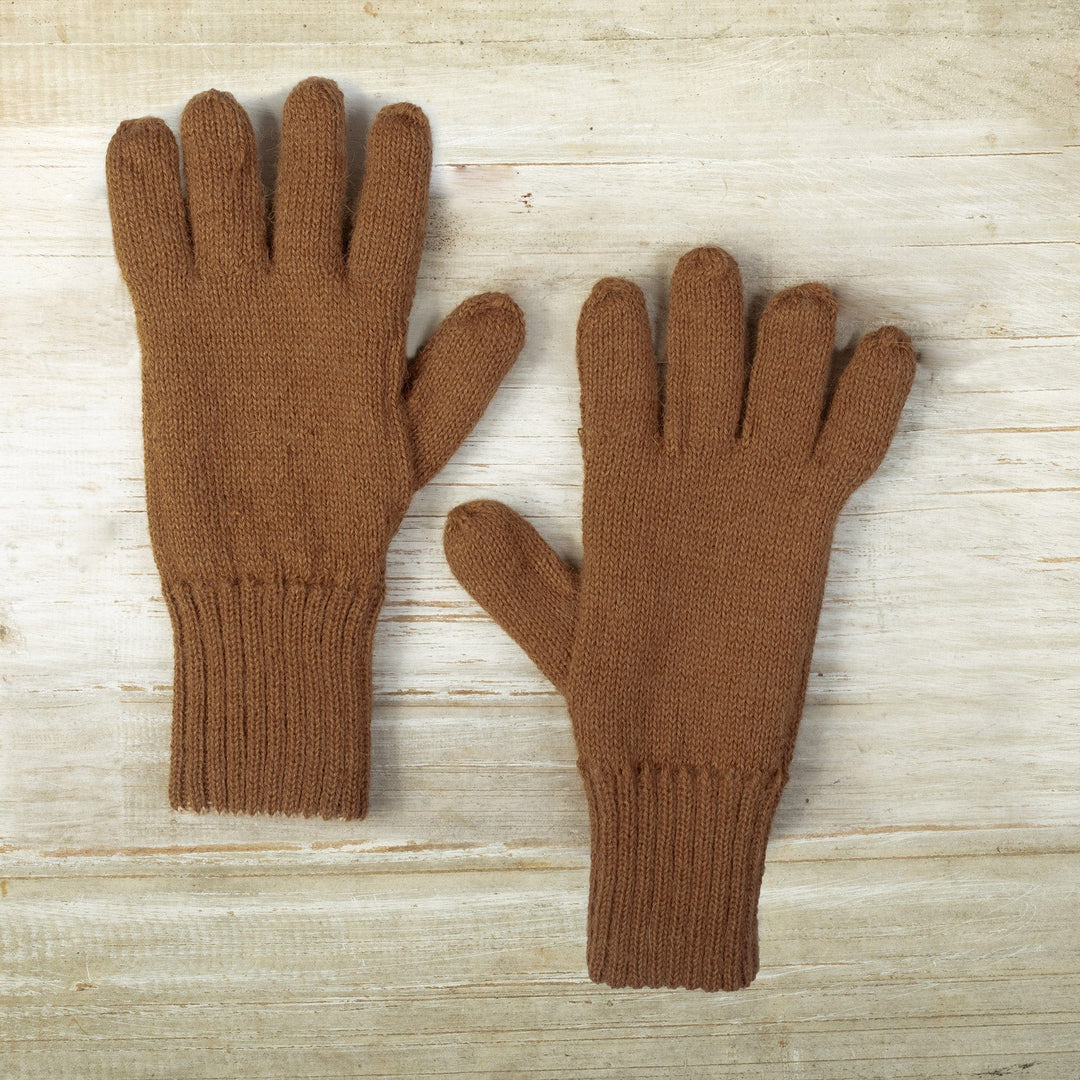 Soft Reversible 100% Baby Alpaca Gloves in Sepia and Buff - Warm Secret