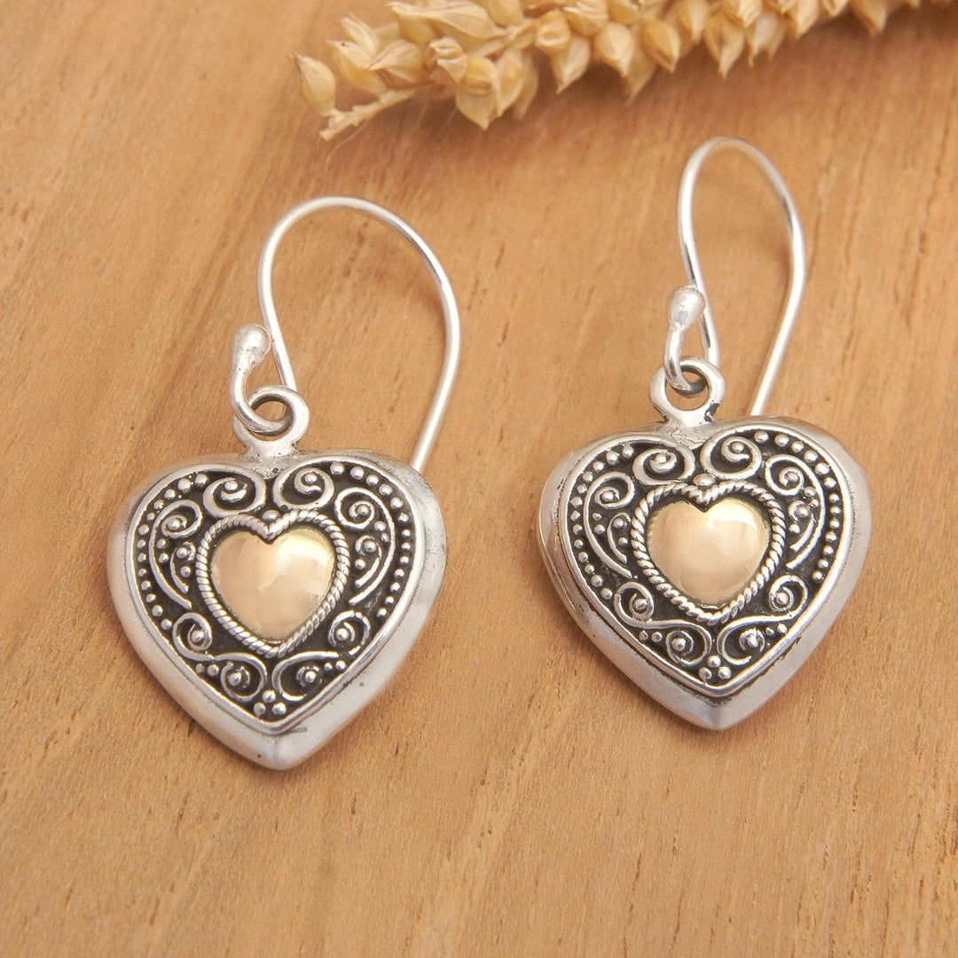 18k Gold-Accented Heart-Shaped Dangle Earrings from Bali - Signs of Love