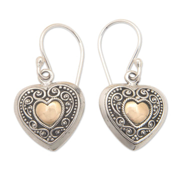 18k Gold-Accented Heart-Shaped Dangle Earrings from Bali - Signs of Love