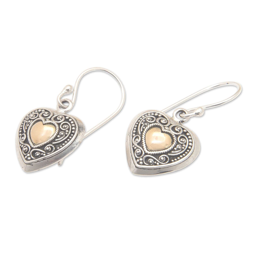 18k Gold-Accented Heart-Shaped Dangle Earrings from Bali - Signs of Love