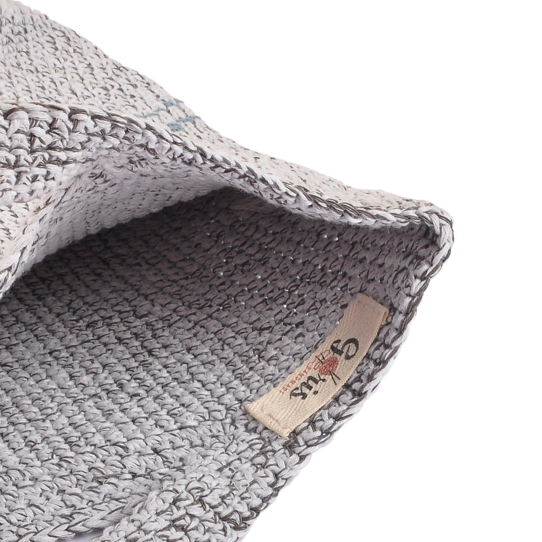 Crocheted Tote Bag in Grey and Aqua with Wavy Pattern - Wavy Vibe