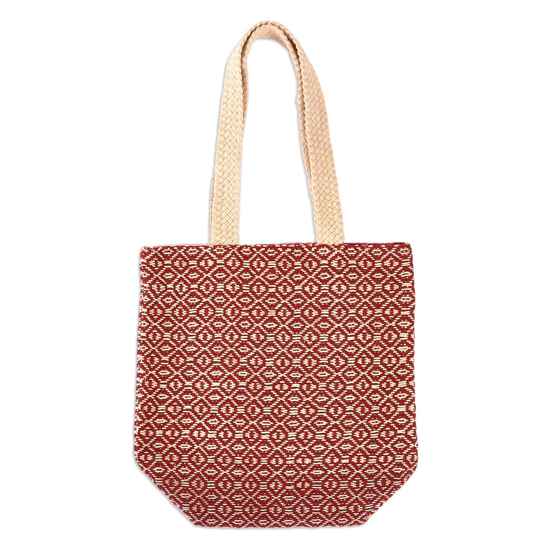 Burgundy and White Wool Tote Bag Hand-Woven in Armenia - Lovely Burgundy