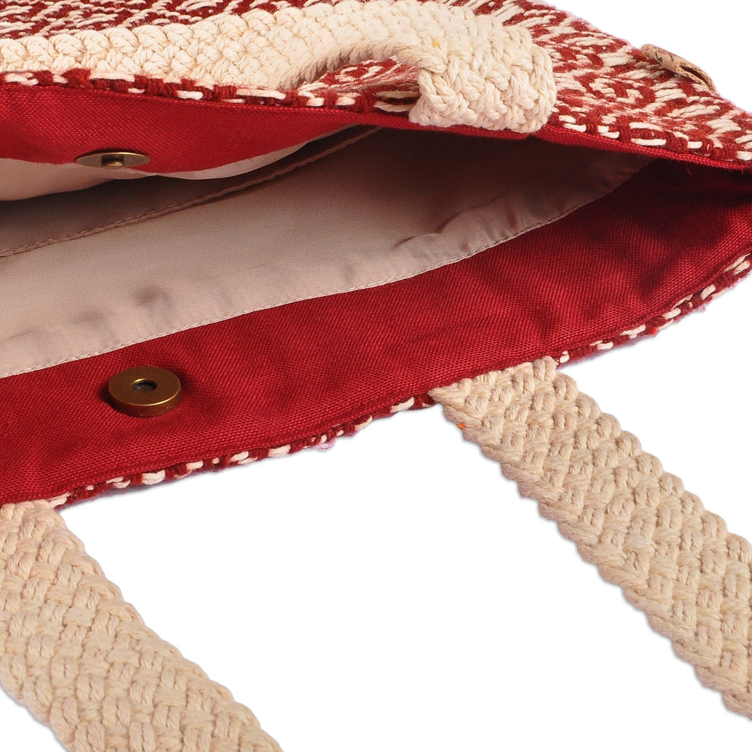 Burgundy and White Wool Tote Bag Hand-Woven in Armenia - Lovely Burgundy