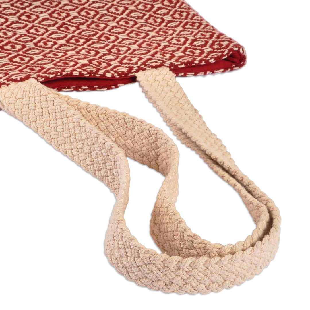 Burgundy and White Wool Tote Bag Hand-Woven in Armenia - Lovely Burgundy