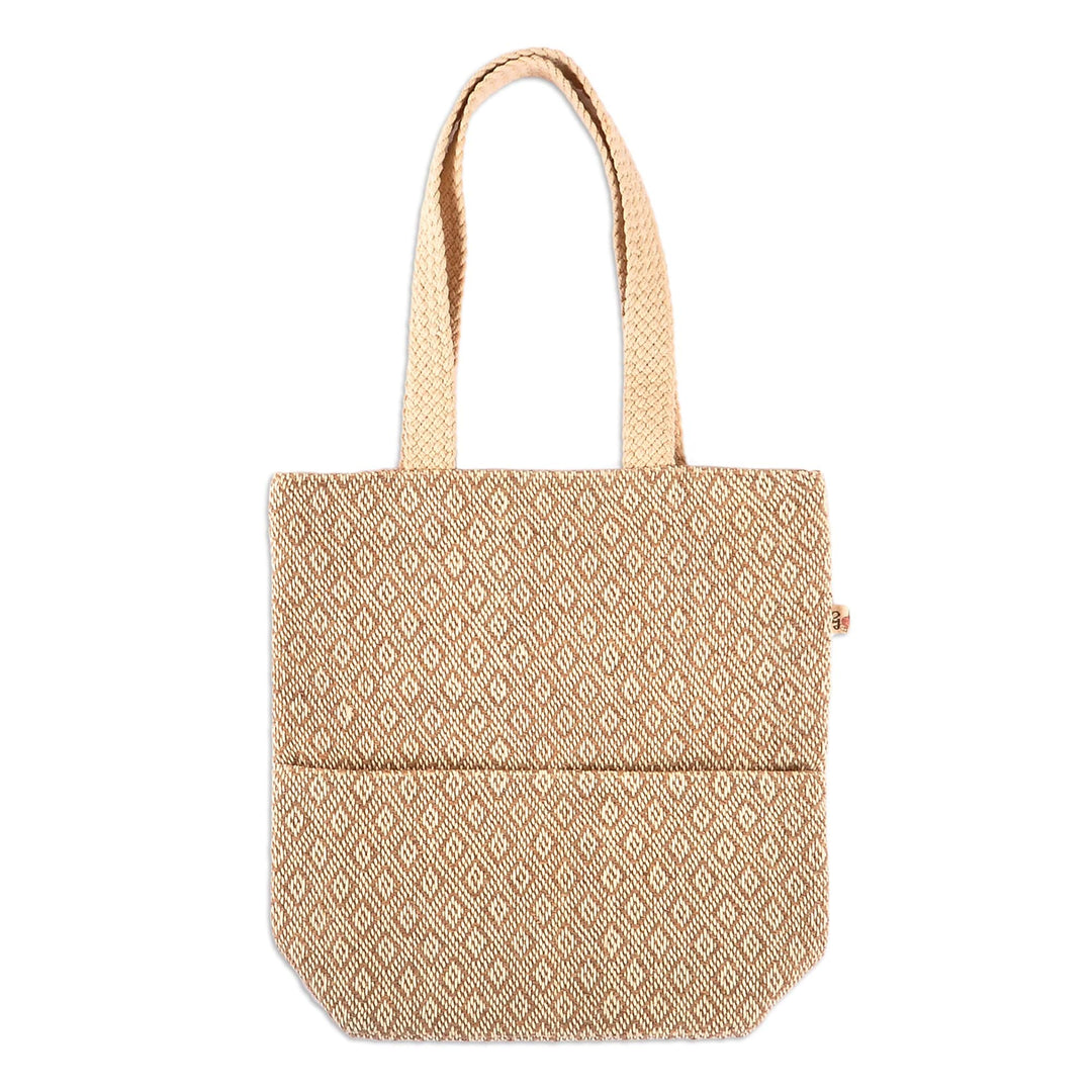 Beige and White Wool Tote Bag Hand-Woven in Armenia - Always Stylish
