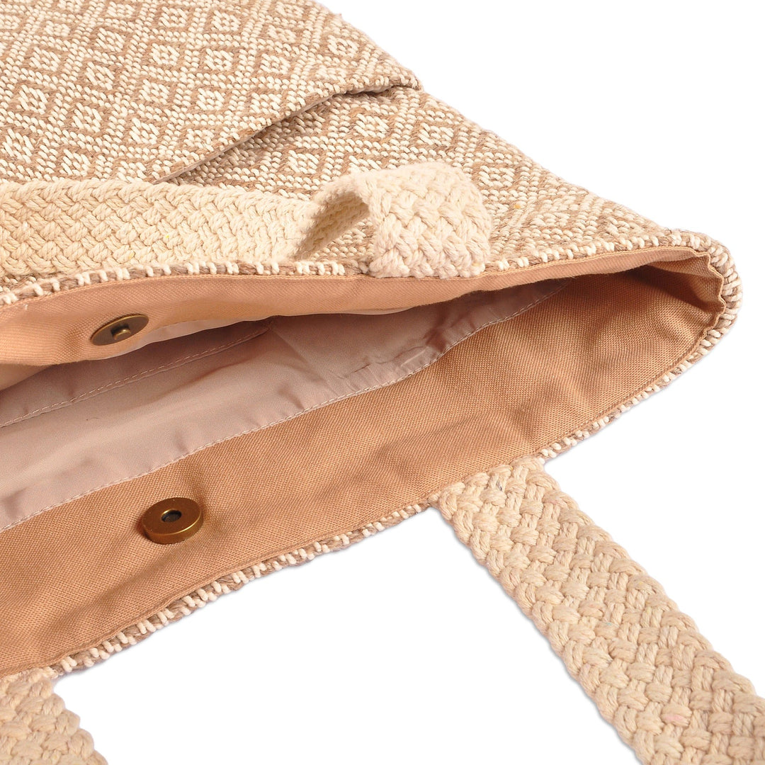 Beige and White Wool Tote Bag Hand-Woven in Armenia - Always Stylish
