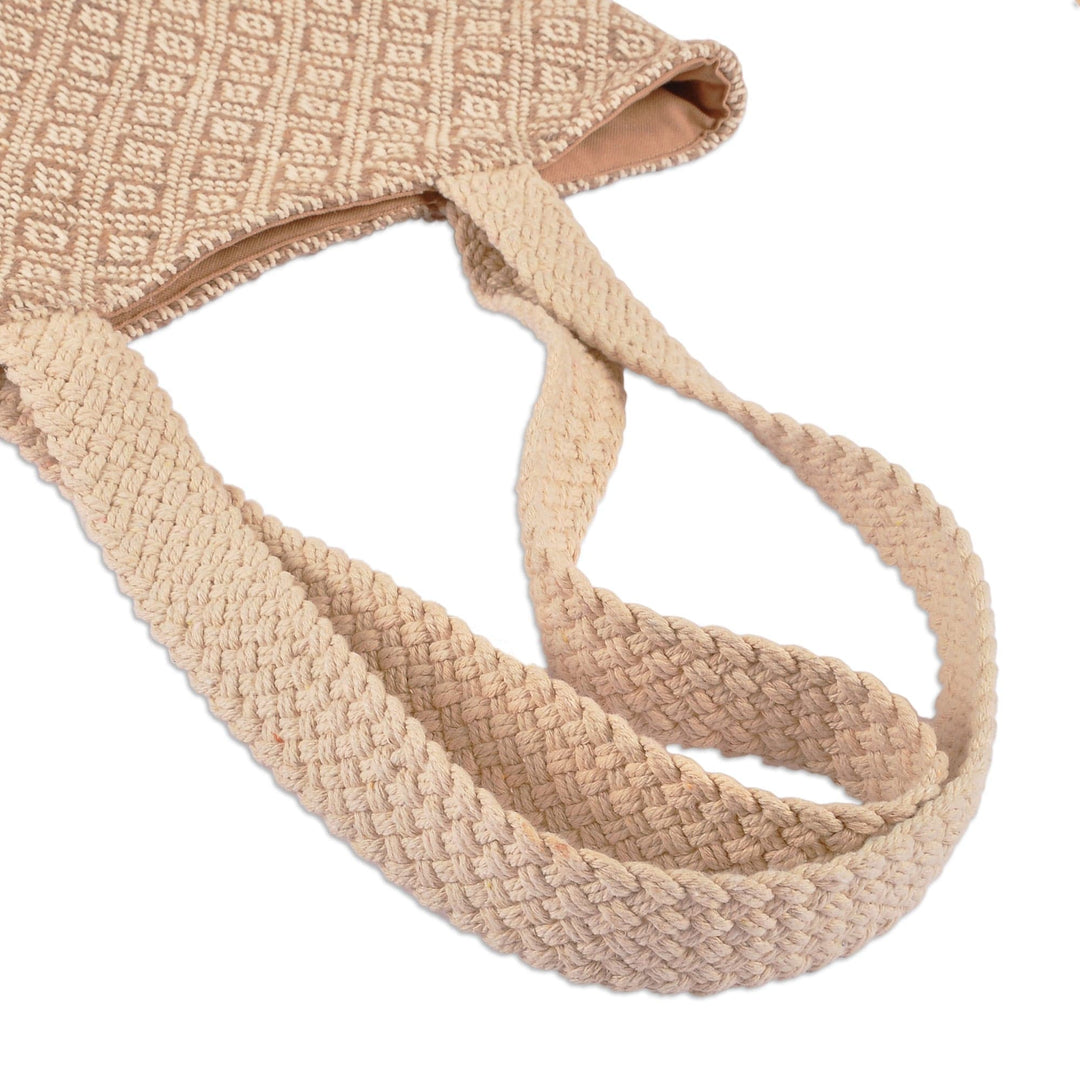 Beige and White Wool Tote Bag Hand-Woven in Armenia - Always Stylish