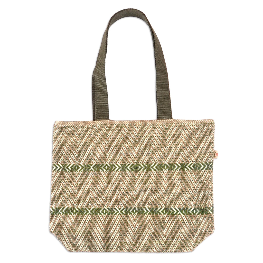Teal Beige and White Wool Tote Bag Hand-Woven in Armenia - Fashionable Flair