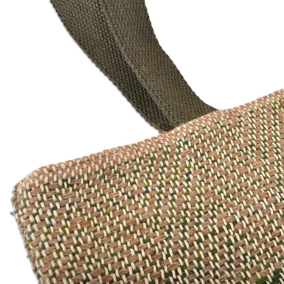 Teal Beige and White Wool Tote Bag Hand-Woven in Armenia - Fashionable Flair