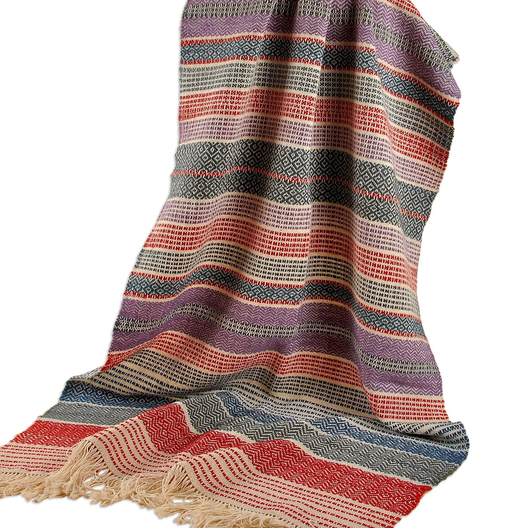 Hand-Woven Striped Wool Throw with Geometric Patterns - Nice and Cozy