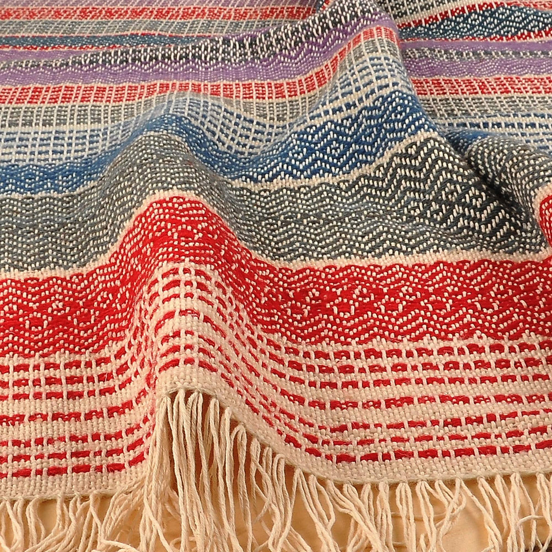 Hand-Woven Striped Wool Throw with Geometric Patterns - Nice and Cozy