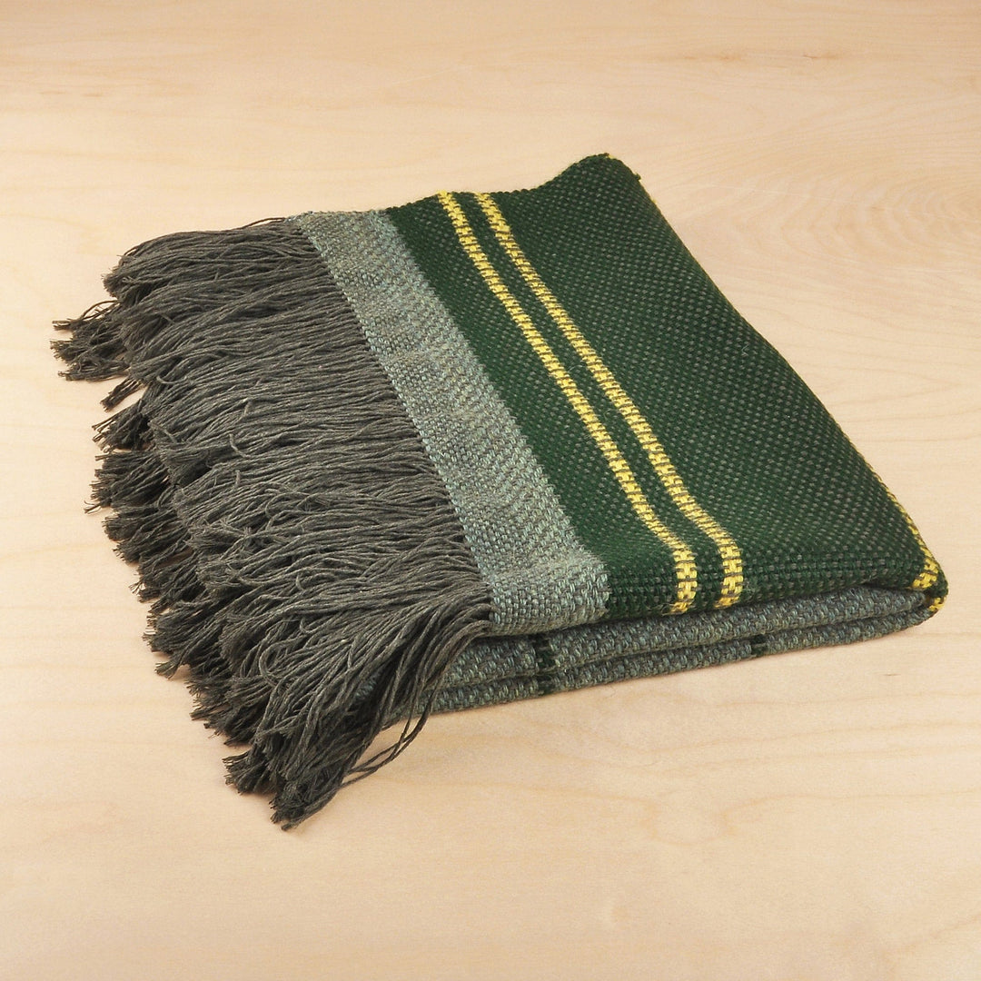 Hand-Woven Striped Wool Throw in Green & Yellow from Armenia - Cozy Green