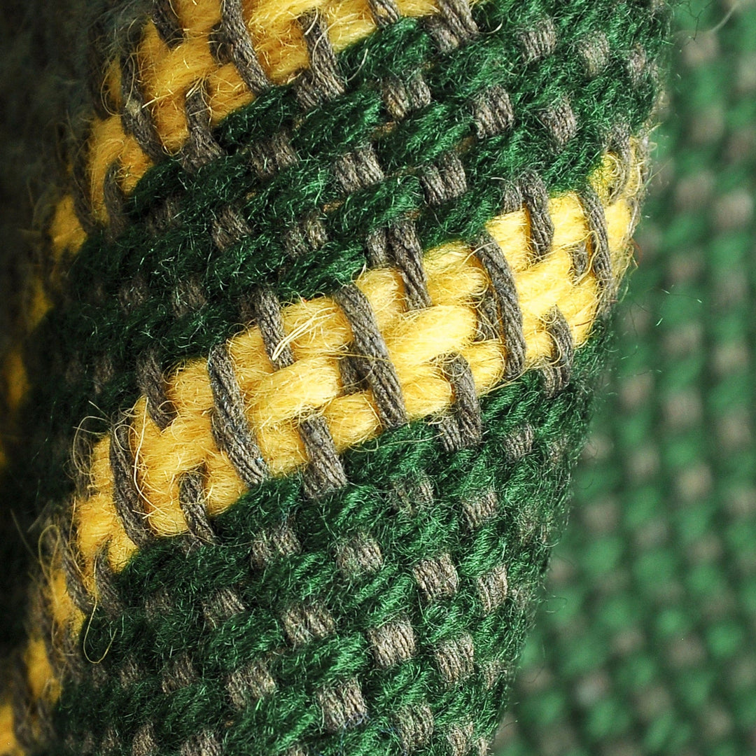 Hand-Woven Striped Wool Throw in Green & Yellow from Armenia - Cozy Green