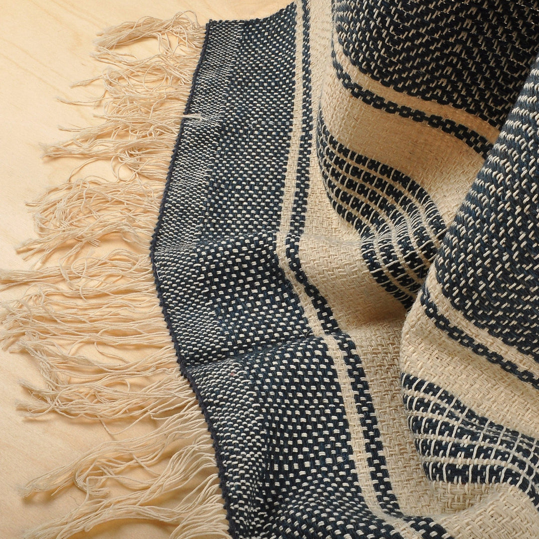 Hand-Woven Striped Wool Throw in Blue and Ivory from Armenia - Cozy Indigo