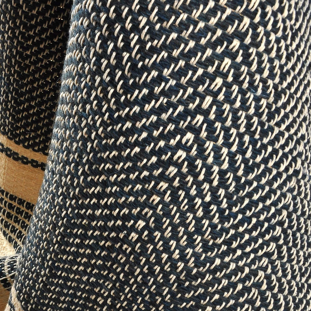 Hand-Woven Striped Wool Throw in Blue and Ivory from Armenia - Cozy Indigo
