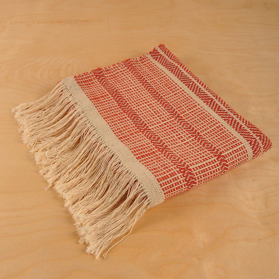 Hand-Woven Striped Wool Throw in Salmon & Ivory from Armenia - Cozy Salmon