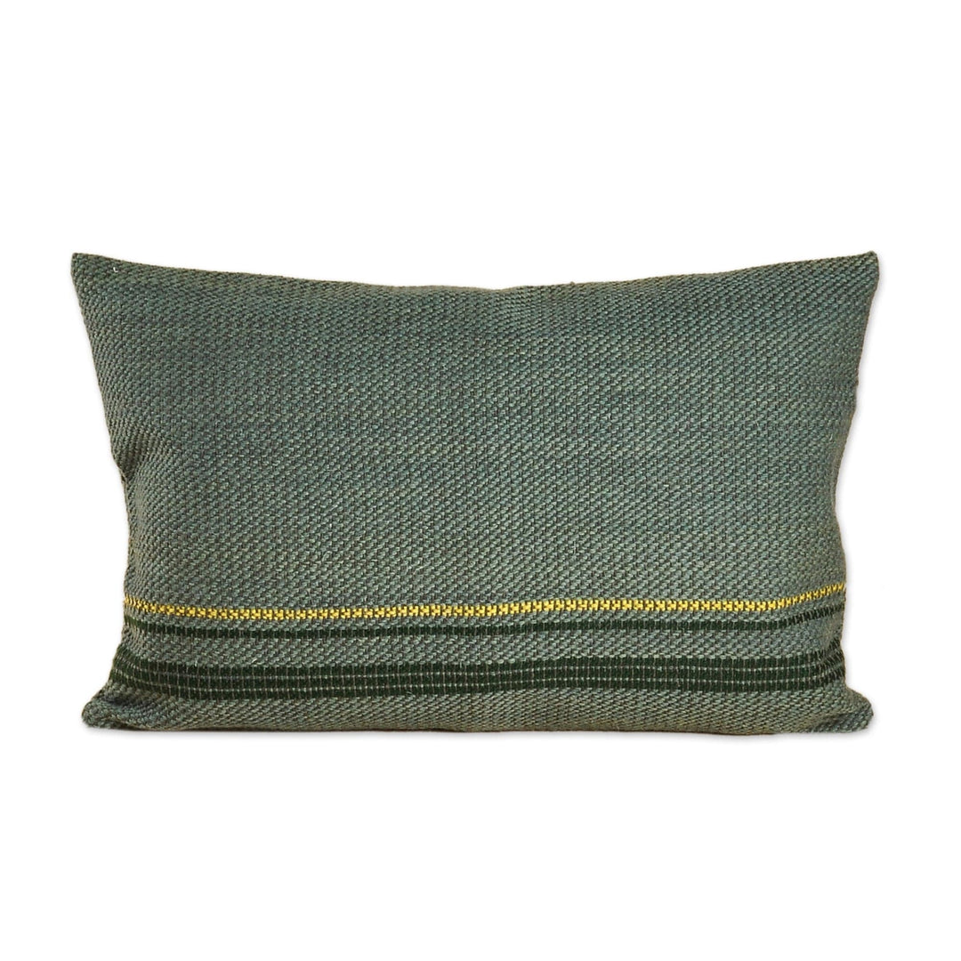 Striped Wool Cushion Cover in Green Hand-Woven in Armenia - Relaxed and Cozy