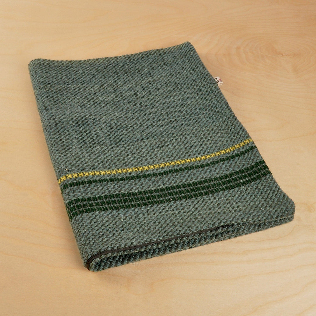 Striped Wool Cushion Cover in Green Hand-Woven in Armenia - Relaxed and Cozy
