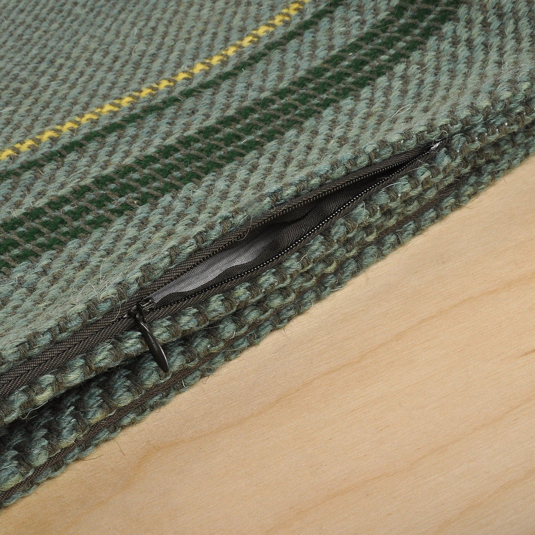 Striped Wool Cushion Cover in Green Hand-Woven in Armenia - Relaxed and Cozy
