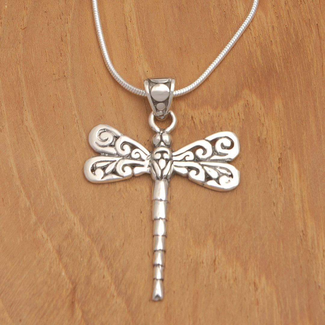 Dragonfly-Themed Sterling Silver Pendant Necklace from Bali - Gianyar Dragonfly