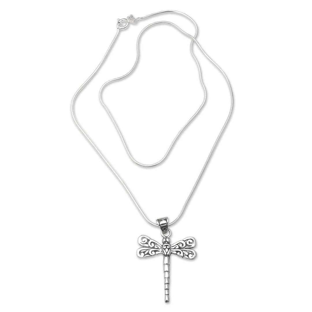 Dragonfly-Themed Sterling Silver Pendant Necklace from Bali - Gianyar Dragonfly