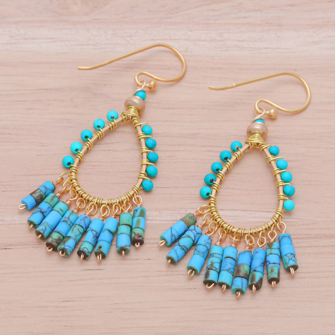 Howlite and Hematite Chandelier Earrings with Gold Accents - Bright Flair