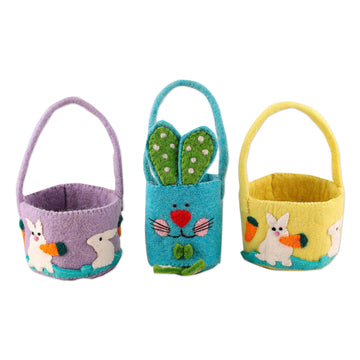 Handcrafted Easter-Themed Wool Felt Baskets (Set of 3) - Adorable Treasures