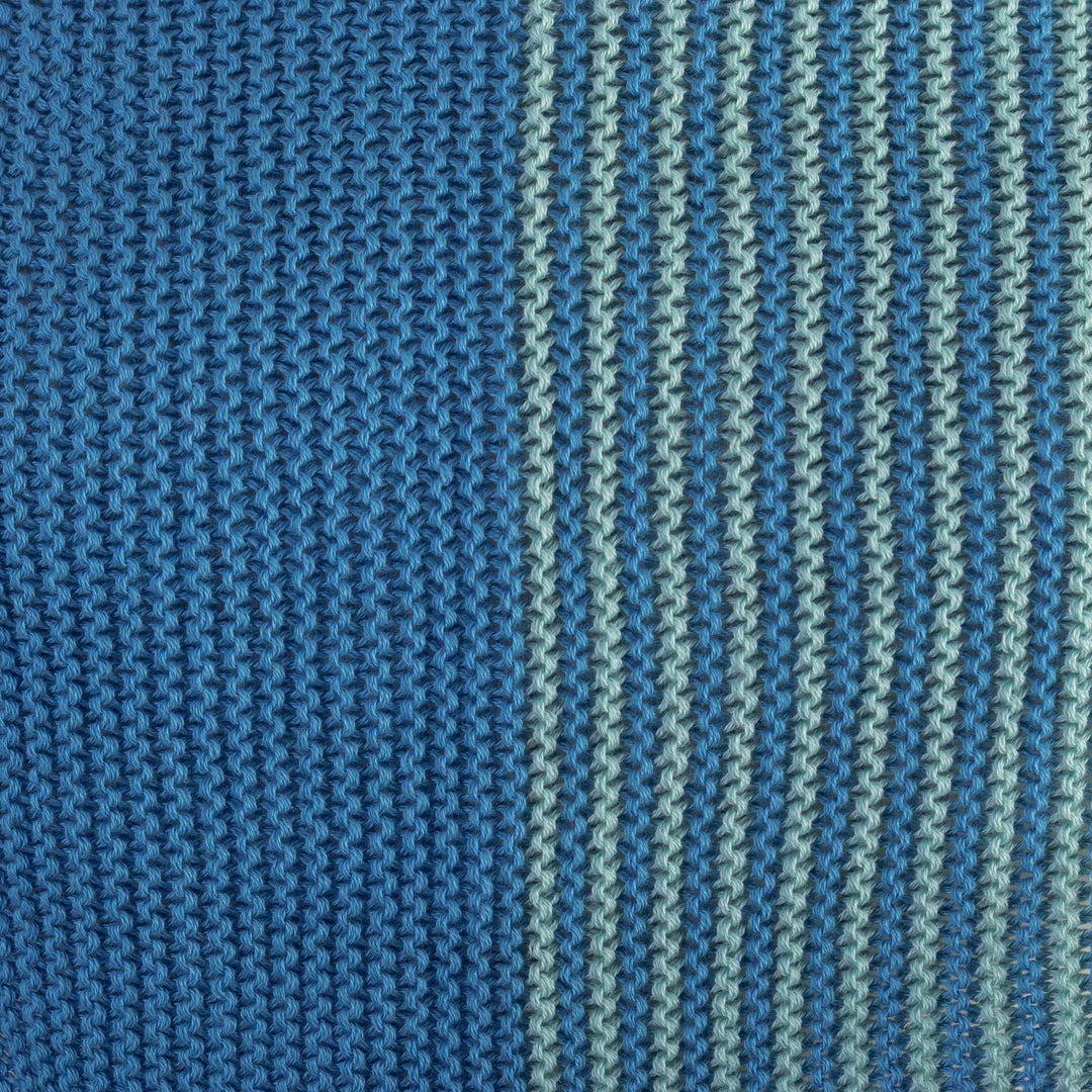 Blue & Aqua Cotton Blend Scarf Hand-Knit in Triangle Shape - Spectacular Sea