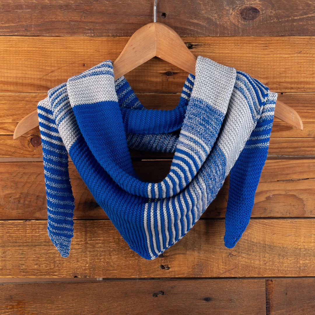 Blue & Grey Cotton Blend Scarf Hand-Knit in Triangle Shape - Spectacul –  GlobeIn