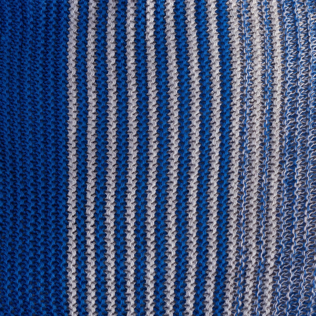 Blue & Grey Cotton Blend Scarf Hand-Knit in Triangle Shape - Spectacular Sky