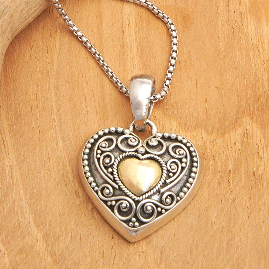 18k Gold-Accented Heart-Shaped Pendant Necklace from Bali - First Passion
