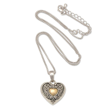 18k Gold-Accented Heart-Shaped Pendant Necklace from Bali - First Passion