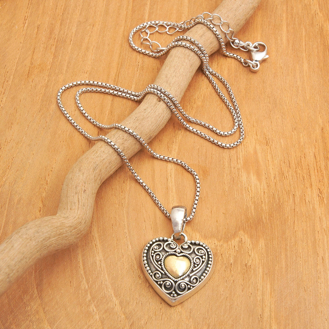 18k Gold-Accented Heart-Shaped Pendant Necklace from Bali - First Passion