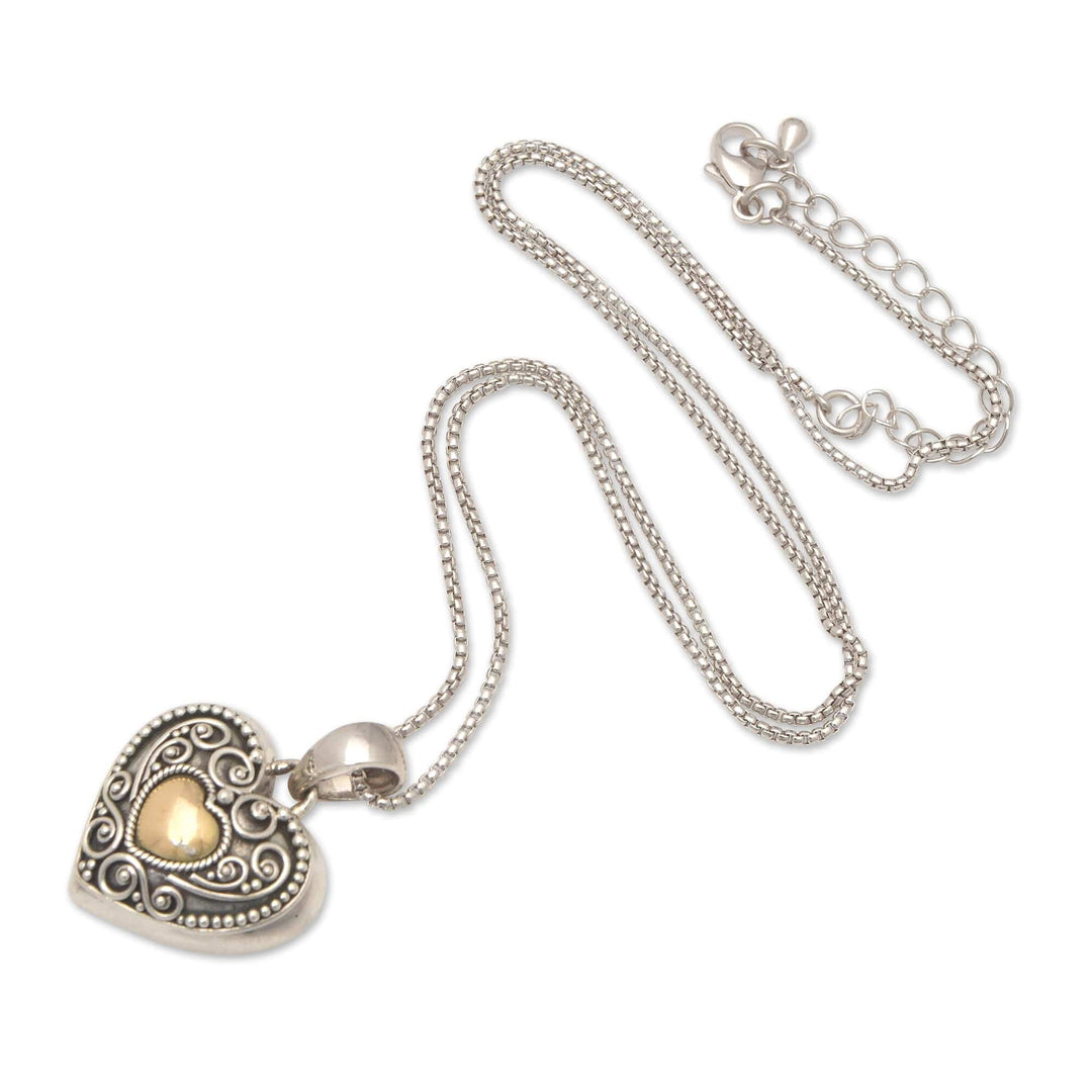 18k Gold-Accented Heart-Shaped Pendant Necklace from Bali - First Passion
