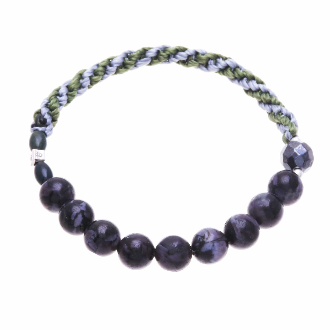 Multi-Gemstone Beaded Stretch Bracelet in Green and Grey - Mystic Journey