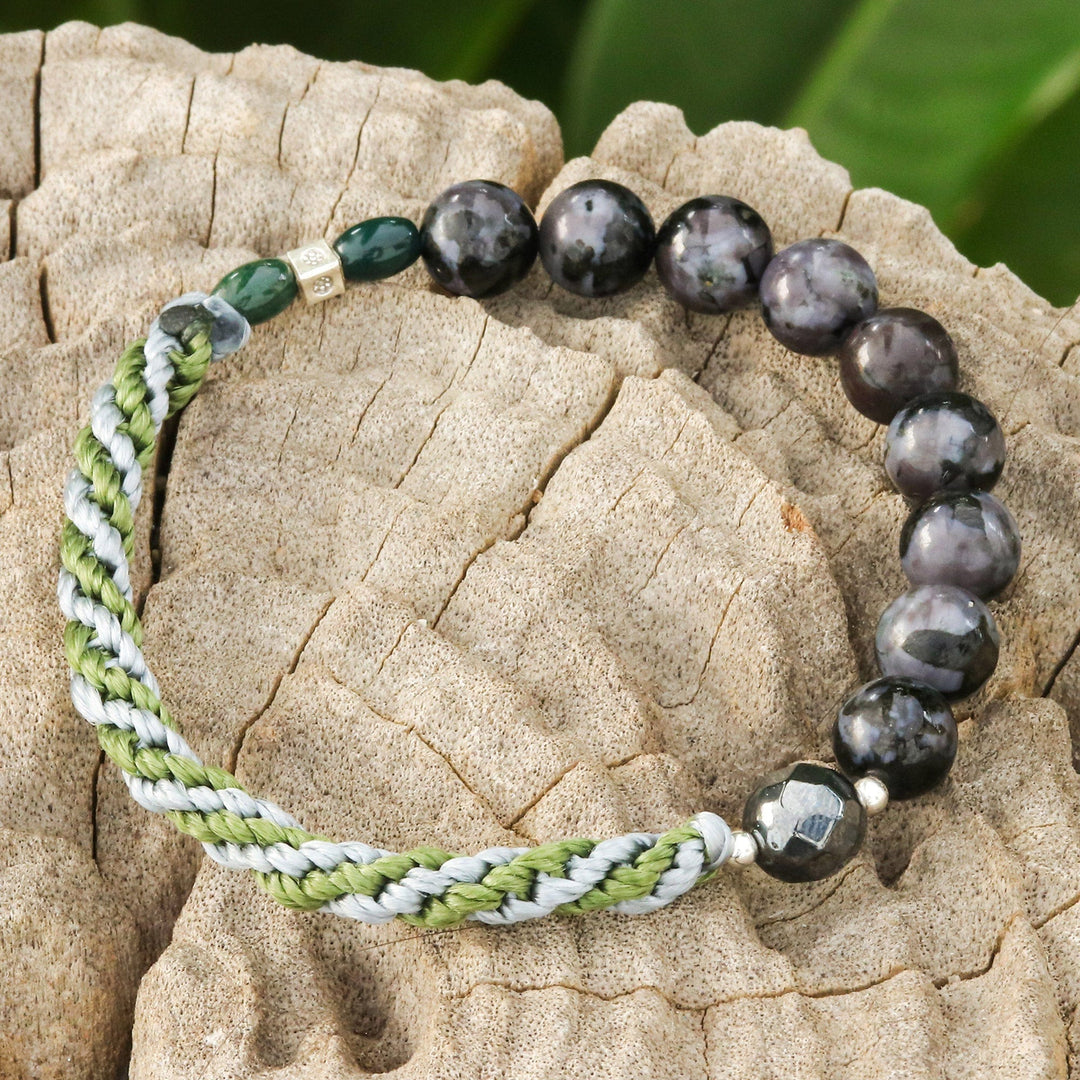 Multi-Gemstone Beaded Stretch Bracelet in Green and Grey - Mystic Journey