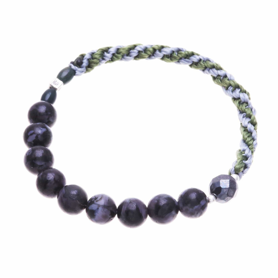 Multi-Gemstone Beaded Stretch Bracelet in Green and Grey - Mystic Journey