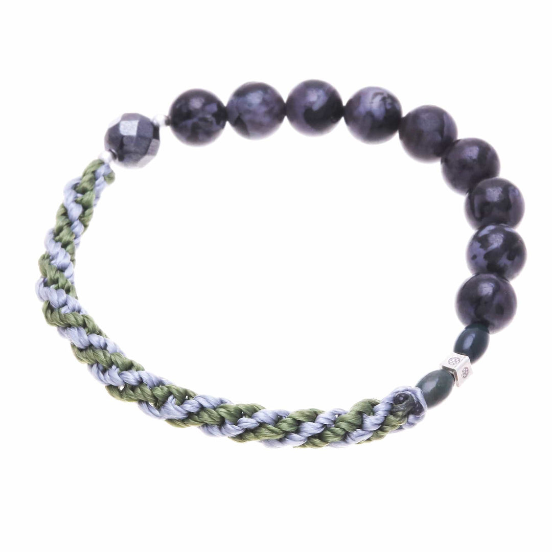 Multi-Gemstone Beaded Stretch Bracelet in Green and Grey - Mystic Journey