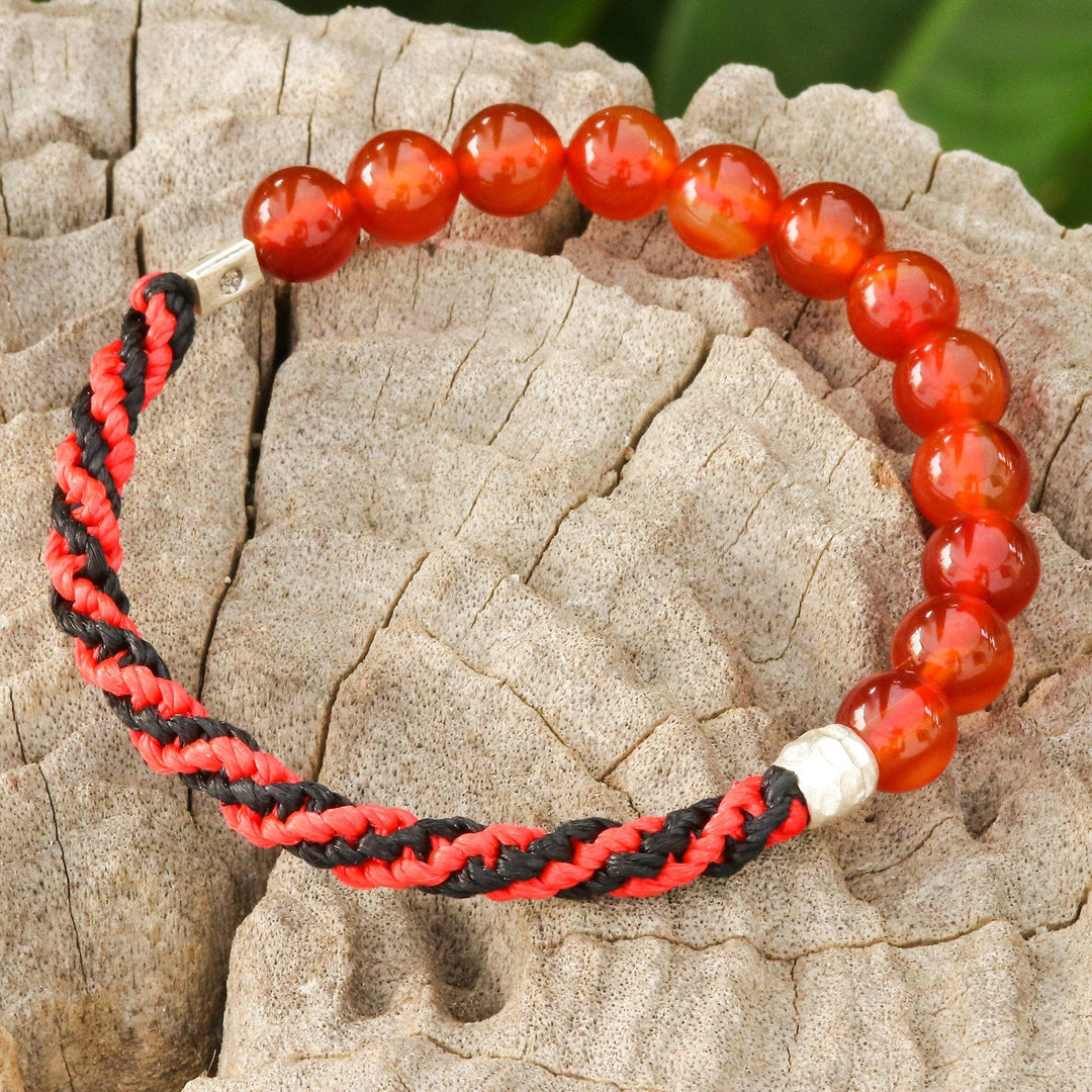 Carnelian Beaded Stretch Bracelet in Red and Black - Fearless Journey