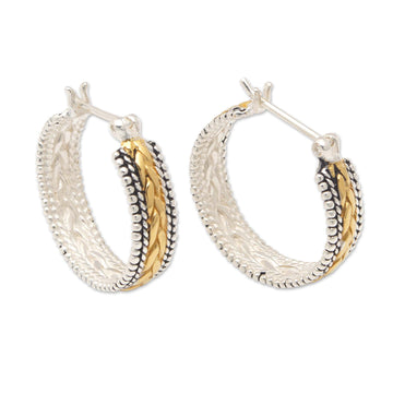 Sterling Silver Hoop Earrings with Gold-Plated Braid Accents - Sparkling Braids