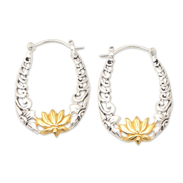 Lotus 18k Gold-Accented Sterling Silver Hoop Earrings - Divine Soul