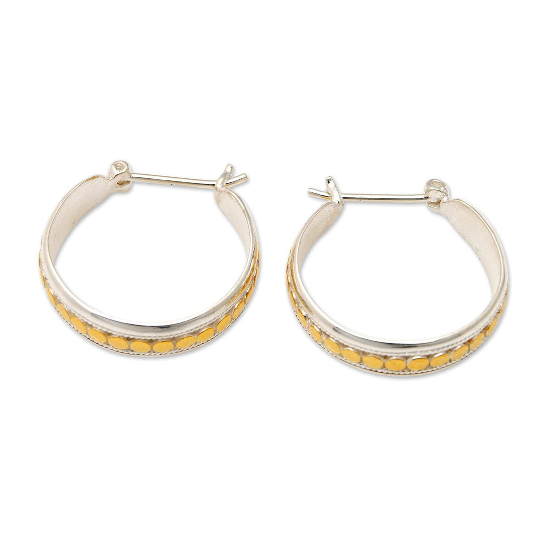 18k Gold-Accented Sterling Silver Hoop Earrings from Bali - Golden Bubbles