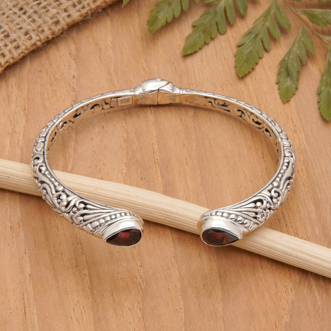 Polished Cuff Bracelet with Two-Carat Garnet Jewels - Crimson Tegalalang