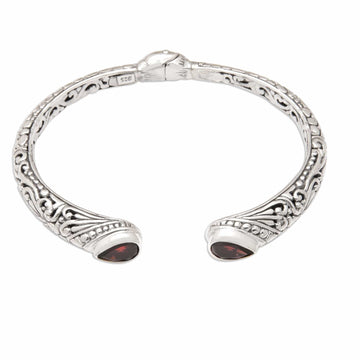 Polished Cuff Bracelet with Two-Carat Garnet Jewels - Crimson Tegalalang